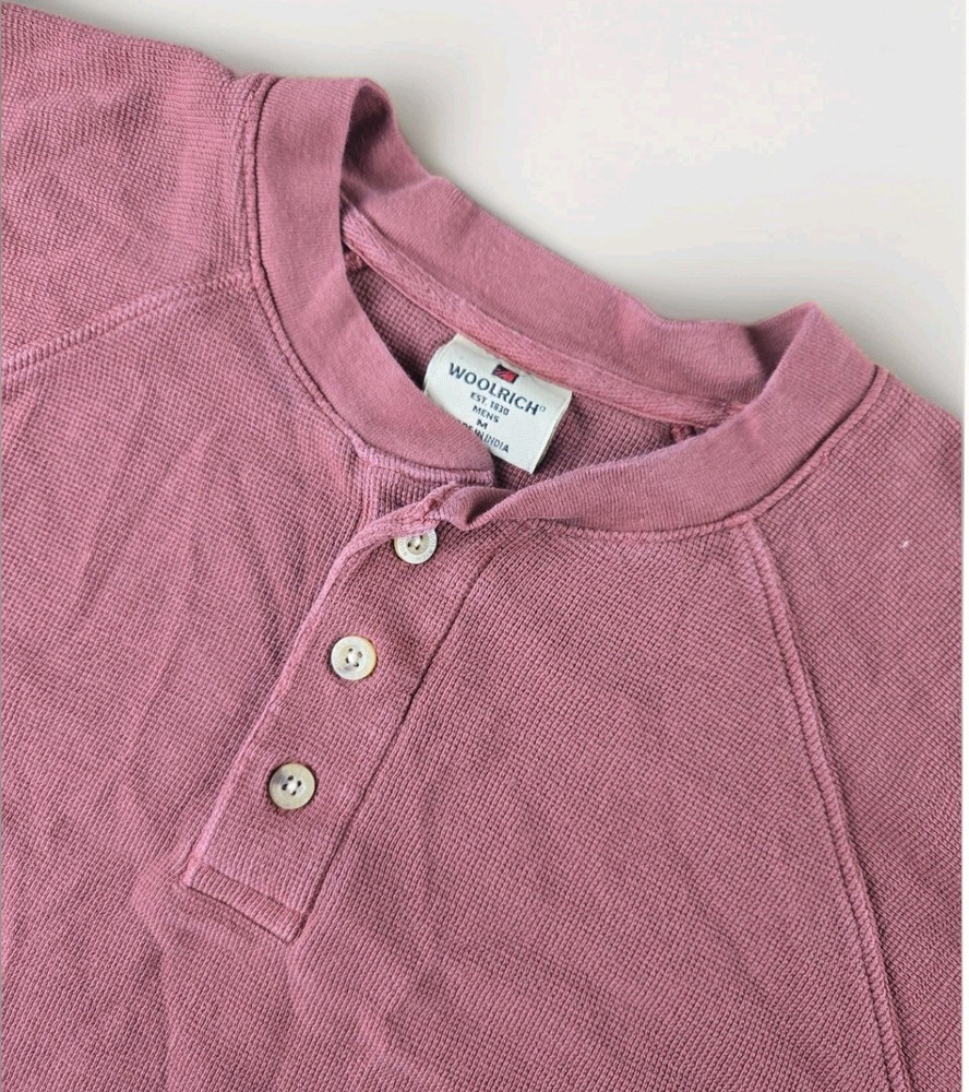 Woolrich Men’s M Burgandy Red Henley Long Sleeve Shirt Waffle Knit Cotton