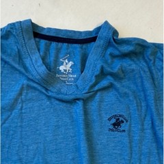 Beverly Hills Polo Club Mens V-Neck T-Shirt Blue Heather Slub Knit Logo Large