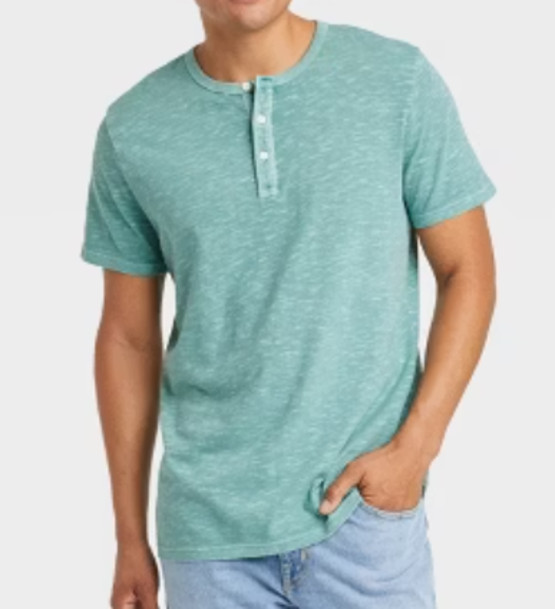 NEW Goodfellow & Co. Men’s Short Sleeve Henley Shirt Green Size Large