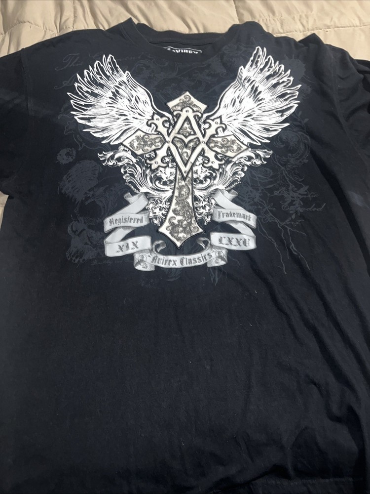 Vintage Y2K Avirex Grunge Skater Oversized Black Mens T Shirt Size XXL