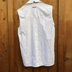 Patroncito Shirt Small White Sleeveless Textured Brocade Fabric Snap Button Dow