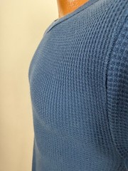 Vintage 80s Waffle-Knit Thermal Shirt Men Large Tight Stretch Outdoors Blue USA