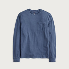 NEW J. CREW Men’s Navy Slim Long-Sleeve Vintage-Wash Cotton Pocket T-Shirt Sz L
