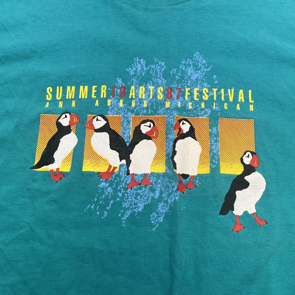 80’s Vintage T Shirt XL Art Festival Ann Arbor MI 1987 Single Stitch Penguins