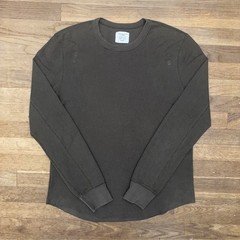 Buck Mason Mens Medium Green Vintage Thermal Surplus Tee Waffle Knit Long Sleeve