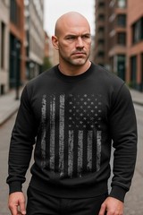 USA Flag Crewneck Sweatshirt | Vintage Distressed Flag | Patriotic Pullover