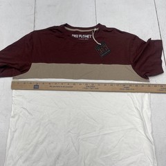 Free Planet Shirt Mens Large Brown Tan White Colorblock Crewneck New Tee Stretch