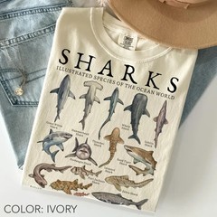 Vintage Shark Species T-Shirt Marine Biology Graphic Tee Ocean Lover Nature Gift