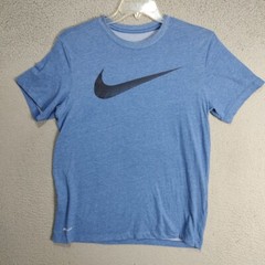 Nike Shirt Adult Medium Blue Swoosh Logo Short Sleeve Active Sports Outdoor Mens