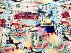 Surf Society Drill Cloth. Teal Blue Crew Neck Miami Retro Flamingo Men’s Size(L)