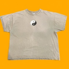 Vintage Distressed tan Y2K Yin Yang tshirt Tee Faded Hippy Stoner Yoga size XXL