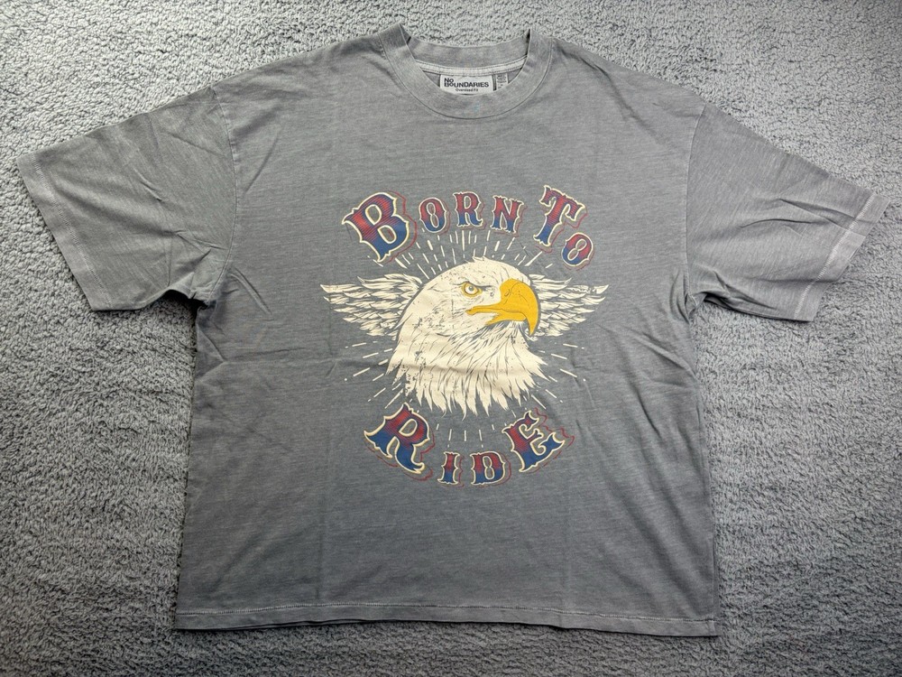 No Boundaries Shirt Mens Medium Gray Born To Ride Eagle Graphic Tee Oversized