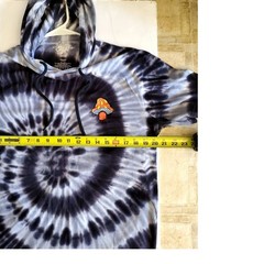 Tie Dye Hoodie Shirt Mushroom Embroidered Black Gray Spiral Cotton Size L