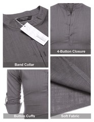 Men’s Cotton Hemp Long Sleeve Casual Beach Henley Shirt(GREY,L)