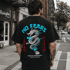 Japanese Dragon No Fears Graphic Tee – Kyoto Streetwear Back-Print Shirt