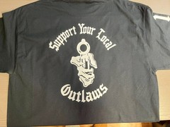 2 sided Support your local Outlaws Biker Motorcycle MC 15 sleeve t shirt outlaw