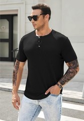 Mens Muscle Slim Fit Button Henley Shirts Summer Short Sleeve Longline Fitted…