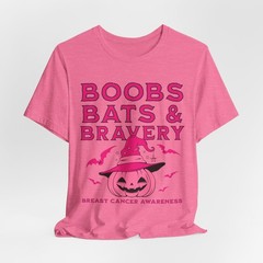 Boobs Bats & Bravery Breast Cancer Awareness Halloween Pink Pumpkin Witch Design