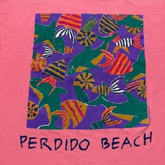 Vintage 1992 Perdido Beach Tropical Fish Dolphin Ocean Art Graphic T-Shirt Large