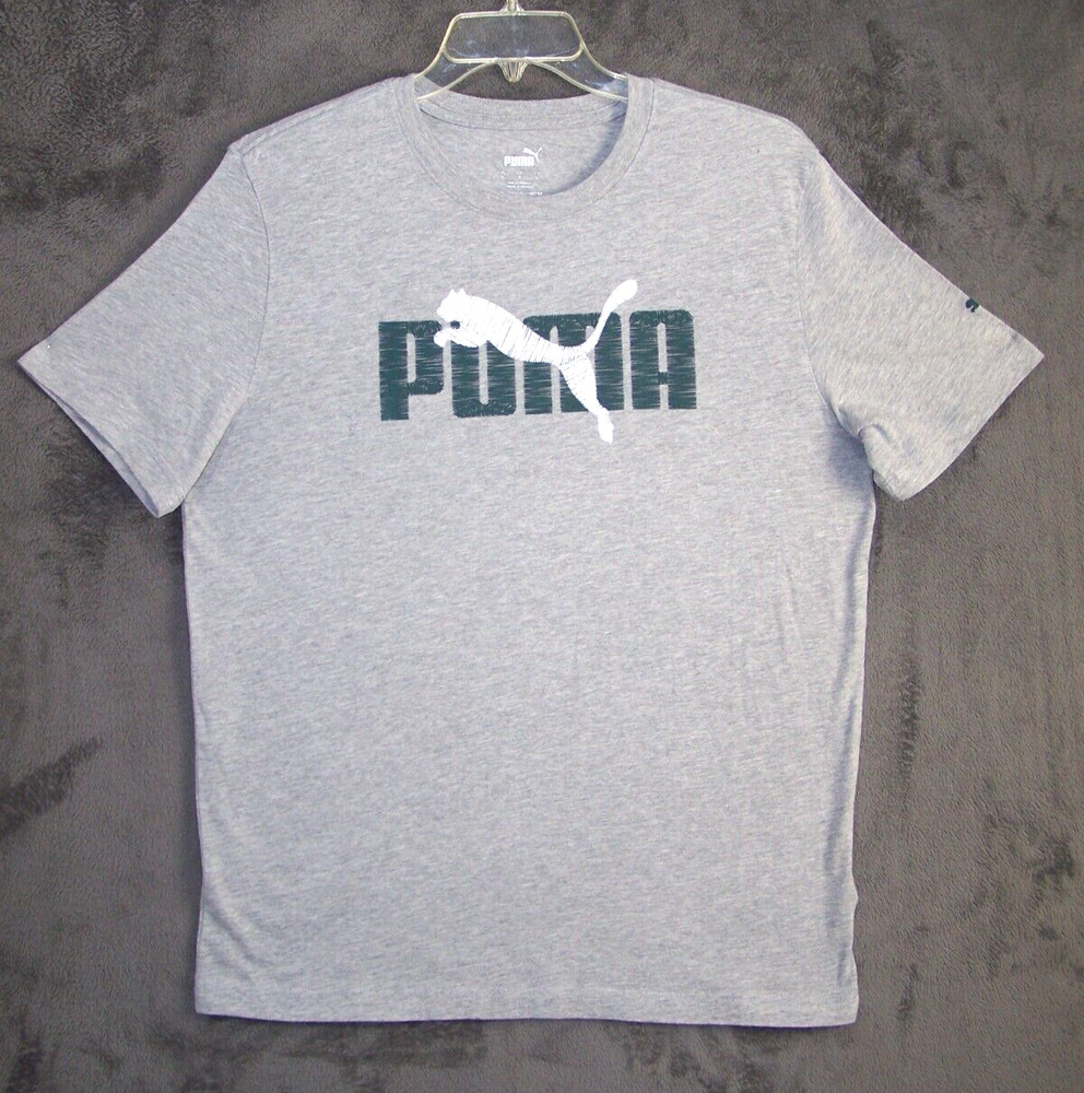 Puma Shirt Adult Large Gray Graphic Logo Short Sleeve Active Outdoor Sports Mens