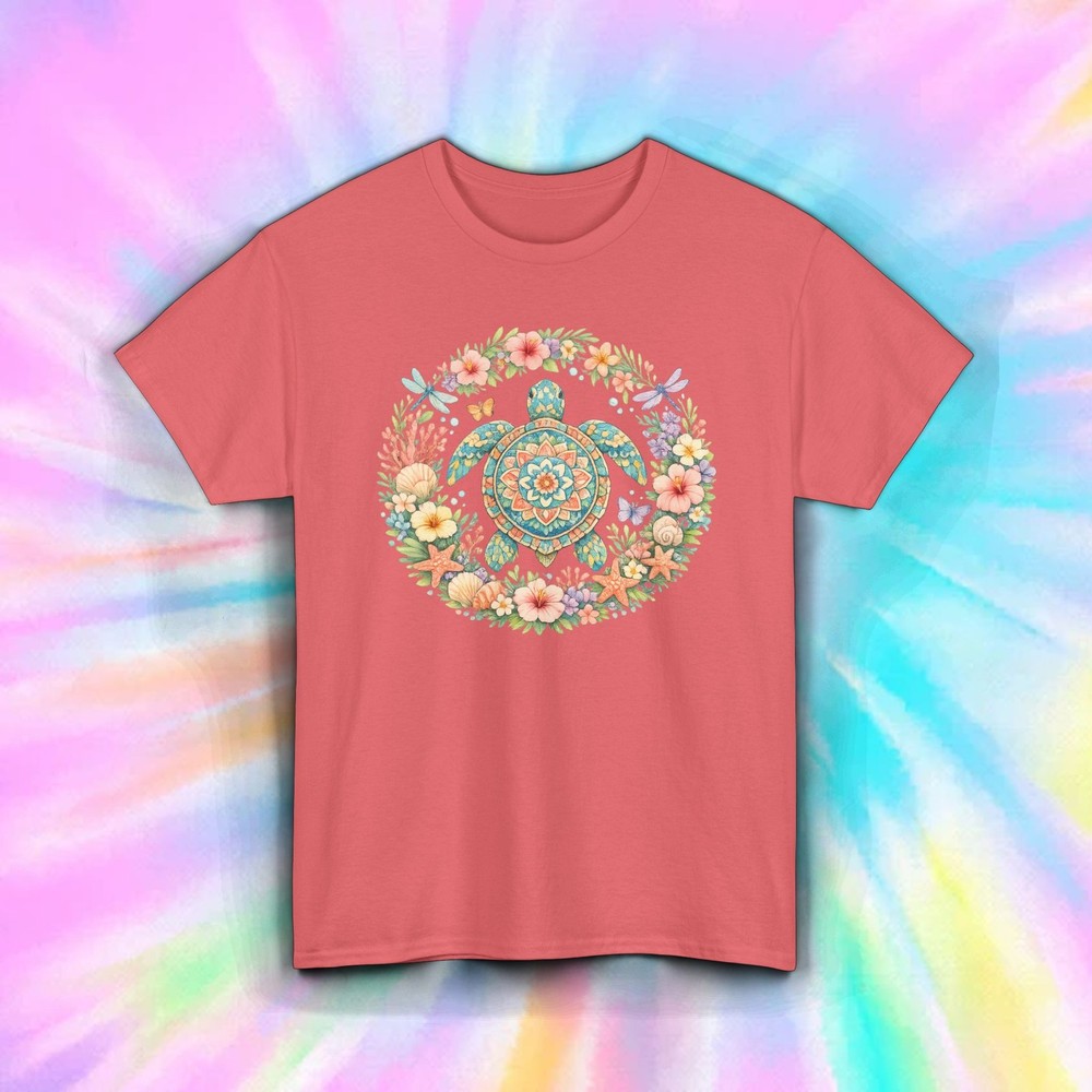 Sea Turtle Floral Mandala Beach Ocean Lover Coastal Graphic Tee Shirt S-5XL
