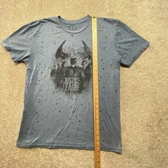Justice League Shirt Mens Large Blue Splatter Print Superhero Graphic Tee