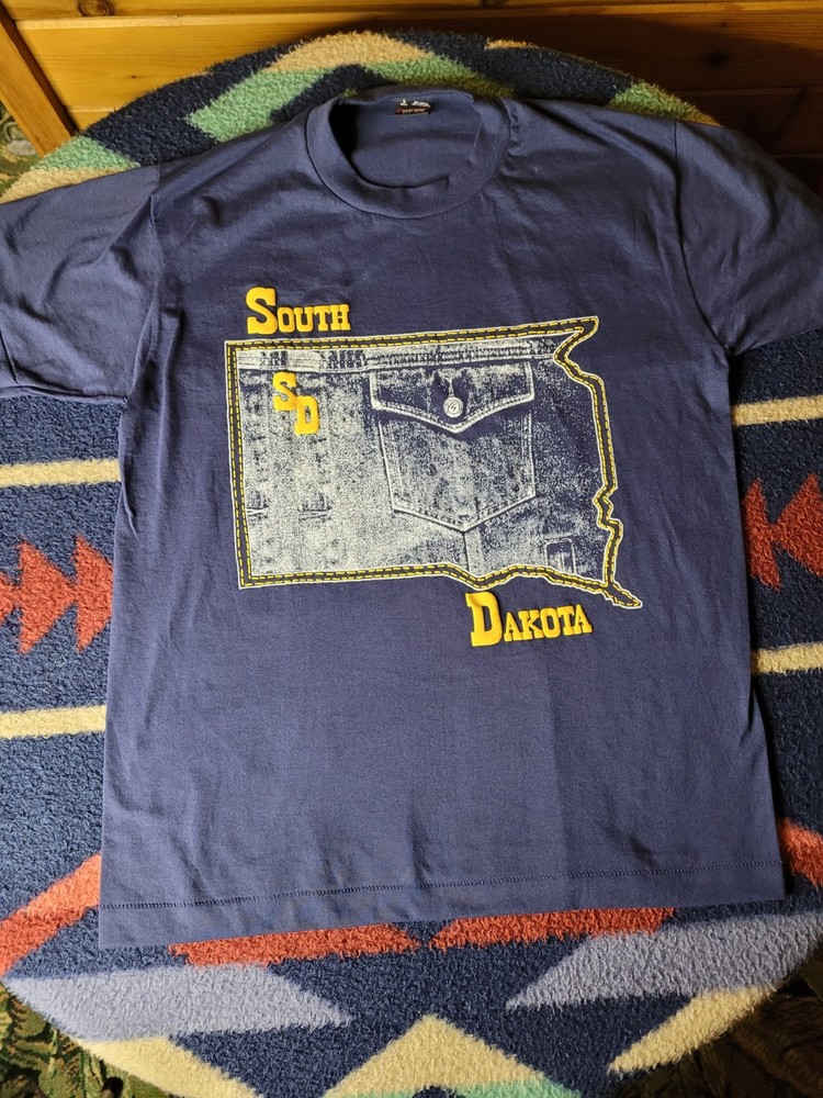 Vintage South Dakota T Shirt Mens Large Blue Jean Jacket Graphic Print FOTL 90s