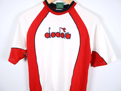 Diadora T-Shirt Men’s Medium White Red Logo Embroidery Retro Soccer Cotton