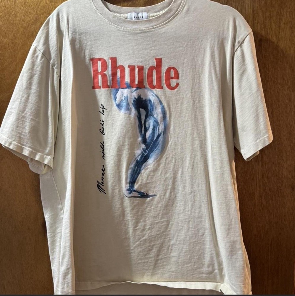 Rhude God Help Me T-Shirt Vintage White Sz L * See Photos *