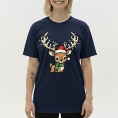 Cute Baby Reindeer T-Shirt Christmas Lights Santa Hat Kawaii Animal Holiday Gift