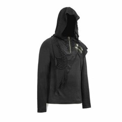 Personality Men’s Gothic Hooded Casual T-shirt Irregular Stitching Slim Fit Tops