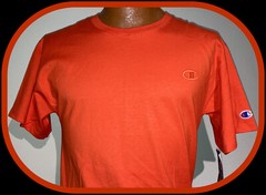 Champion Adult Medium Short Sleeve Bright Orange Crewneck Tshirt Free Shipping