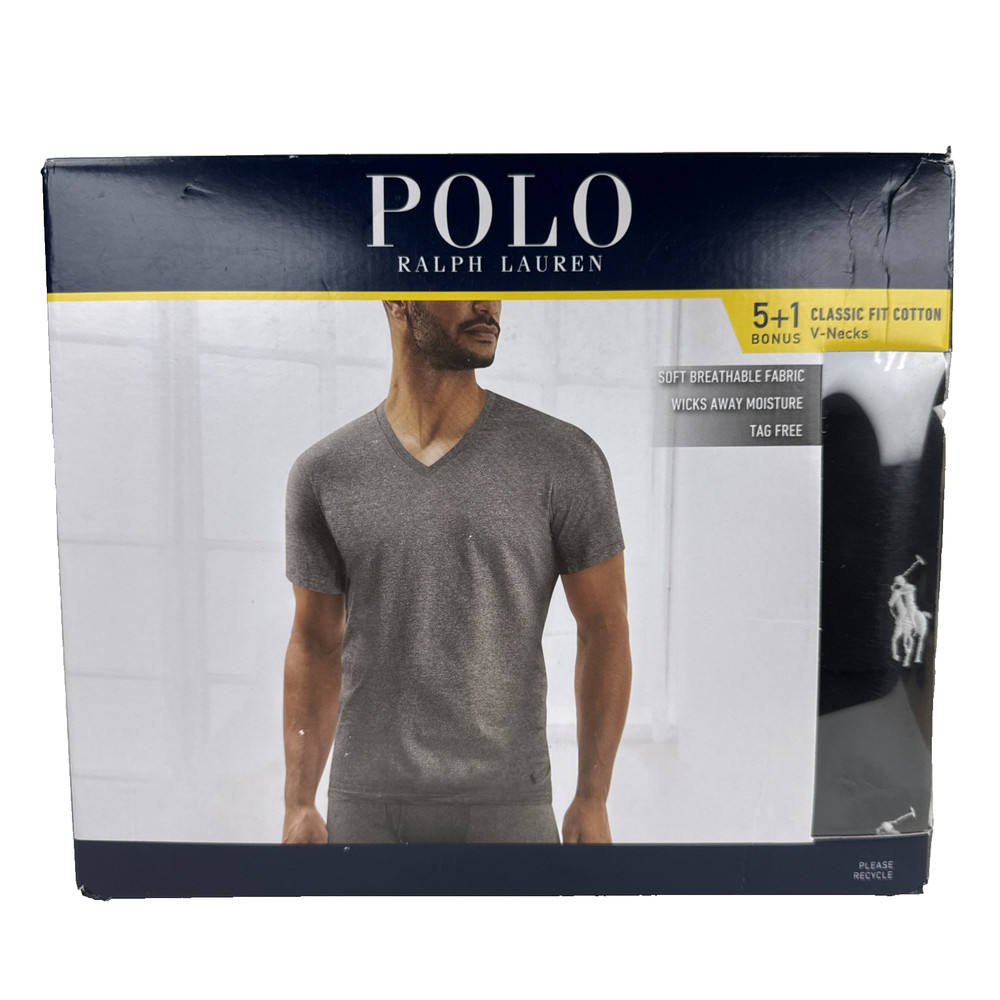 Polo Ralph Lauren Small Cotton Classic Fit V-Neck T-Shirt 6 Pk Black NCVNP6