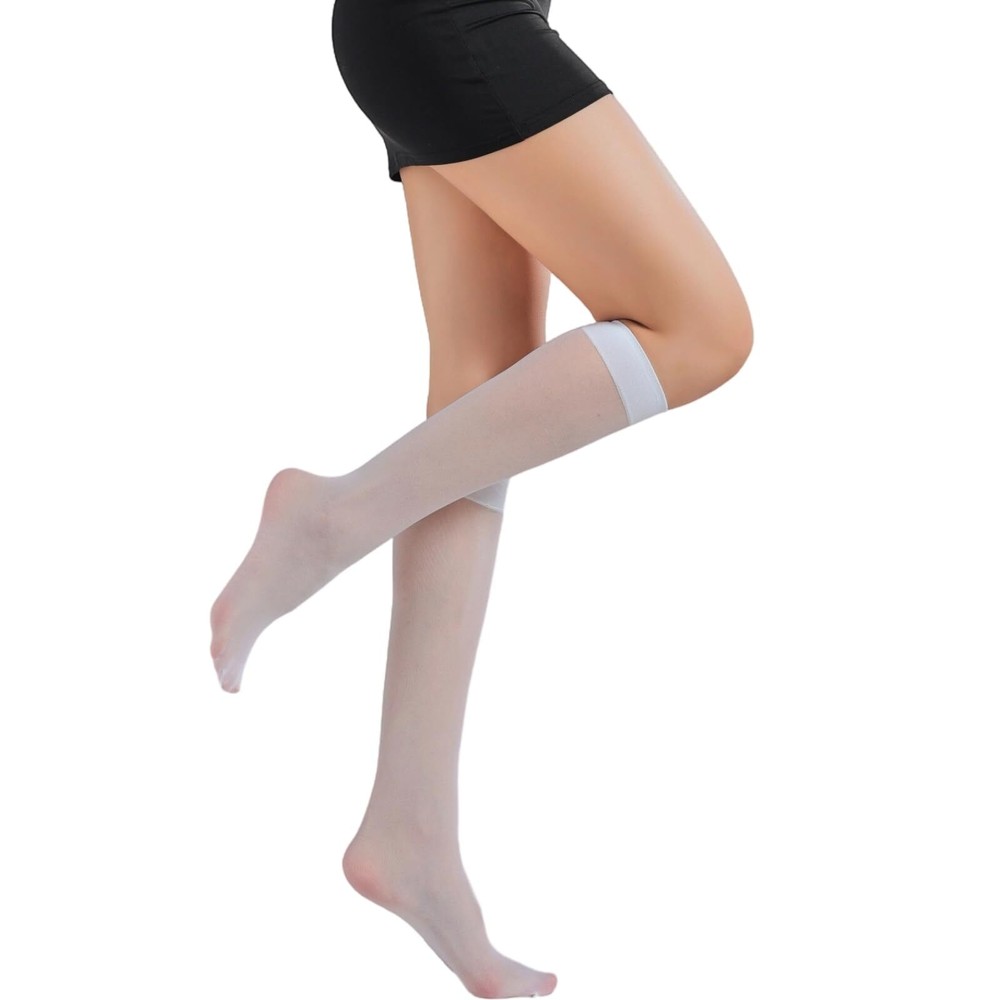 Women’s 20D Sheer Knee High Socks Ultra Stretchable Plus Size (3 Pairs of White)