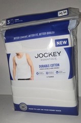 Jockey Essentials Men’s Medium White Durable Cotton 3 Tanks