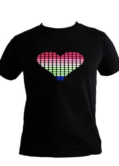 Heart LED Panel Light Up T Shirt Sound Activated Disco Fun DJ Party Rave Size L