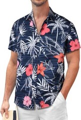 Mens Button Down Hawaiian Floral Shirt Casual Beach Vacation Tropical Top