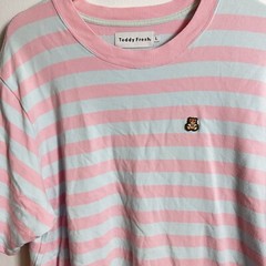 Teddy Fresh Striped Pink and Green Cotton Tee Shirt Size Men’s Large