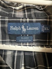 Ralph Lauren Blake Plaid Shirt XL 100% Cotton Black Made in Hong Kong For 14Y+