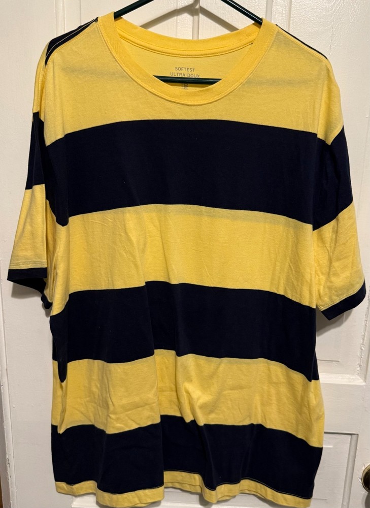 GAP Men’s Yellow/Navy Striped Cotton T-shirt Softest Ultra-Doux size XXL