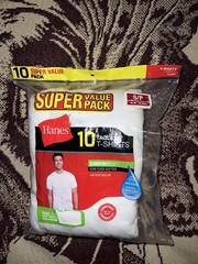 Hanes Men’s Super Value Pack White Crew T-Shirt Undershirts 10 Pack Size 34/36