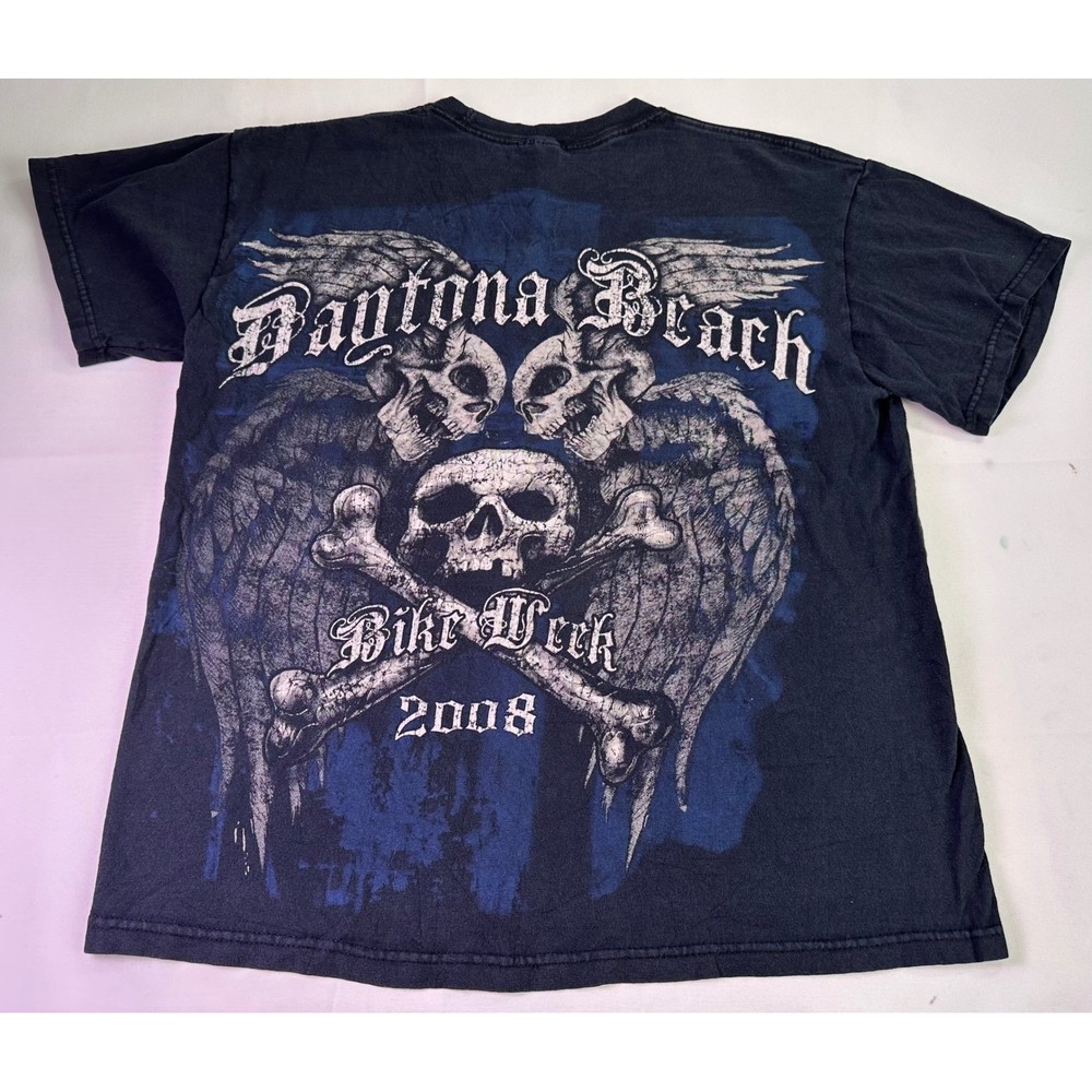 Y2K Daytona Beach Bike Week 2008 T Shirt Men’s Medium Skulls Wings Motorcycle