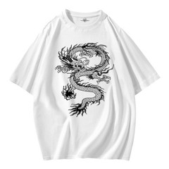 Mens T-Shirts 100%Cotton Jersey Crew Pocket Tee Plus Size 5XL Chinese Loong