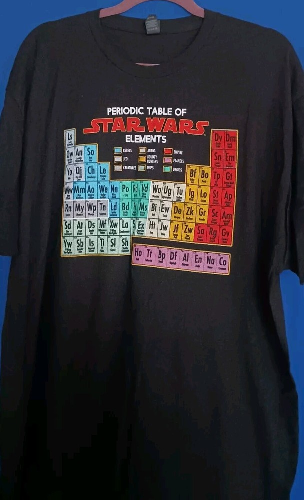 Star Wars Periodic Table of Elements Black Graphic T-Shirt Men’s Sz. XXL Unisex