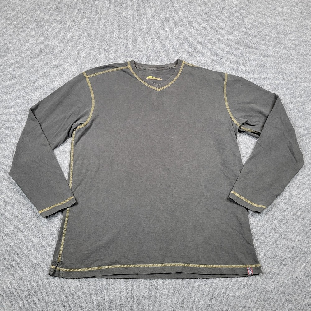Orvis Shirt Mens Large Gray Long Sleeve V Neck Pullover Tee Top Casual Outdoors