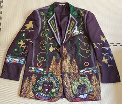 Artisan OOAK Upcycled Hand painted Blazer Jacket Colorful People Jewels 23″ PTP