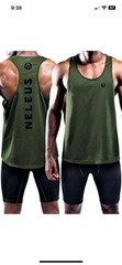 NELEUS Men’s LARGE Gray Dry Fit Logo Muscle Mesh Gym Workout Exercise Tank Top!