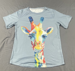Unisex Adult Blue Graphic Giraffe Animal Print Short Sleeve Crew Neck T-Shirt M