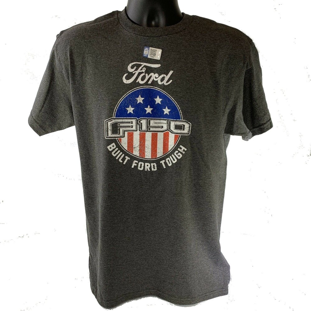 Ford F-150 T-Shirt – Gray w/ Emblem & Built Ford Tough American Flag (Licensed)