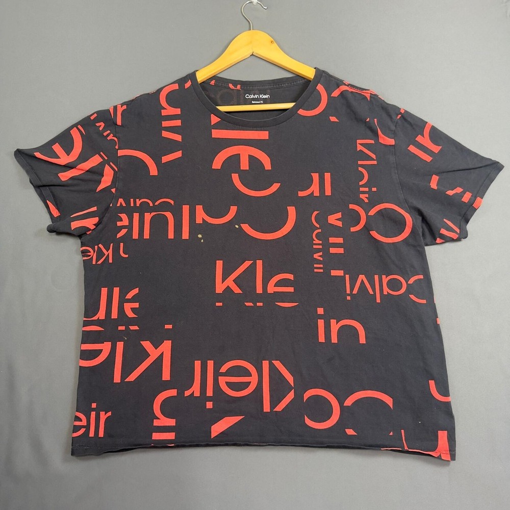 Calvin Klein Short Sleeve Black Red Logo Print T-Shirt Jet Black XL